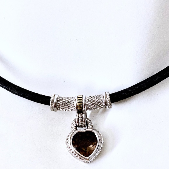 JUDITH RIPKA Two-Tone Smoky Quartz Heart Necklace